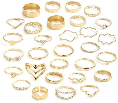 Hernin 30 Stück Gold/Silber Vintage Knuckle Ringe Set Frauen Gold Ringe Boho Vintage Punk Ringe Stapelbare Chunky Fingerrings Knuckle Silber Ringe Damen