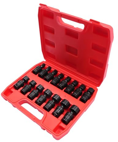 3/8 Drive Impact Socket Set, 15-Piece Universal Joint Swivel Socket Set, Rotation Angle 360°, Tilt Angle 24°, Universal Joint Connected to 3/8 Wrenches