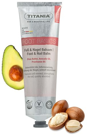 TITANIA Balsamo per piedi e unghie supporta il rinnovamento cellulare e il rafforzamento delle unghie con burro di karitè, olio di avocado e biotina | Vegano, cosmetici naturali, ricetta senza