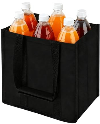 Flaschentasche 6 Fächer je 1,5 Liter – Reißfester Flaschenträger mit Klettgriff & Trennwänden – Faltbarer Getränkekorb & Flaschenkorb für Wasserflaschen, Wein, Bier – Kofferraum Organizer, Schwarz