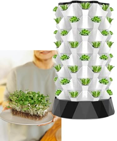 Torre di Coltivazione idroponica Verticale, Torre idroponica da Interno per Erbe aromatiche, Frutta e Verdura - Sistema di Giardinaggio aeroponico a 64 Fori, Torre di Coltivazione idroponica