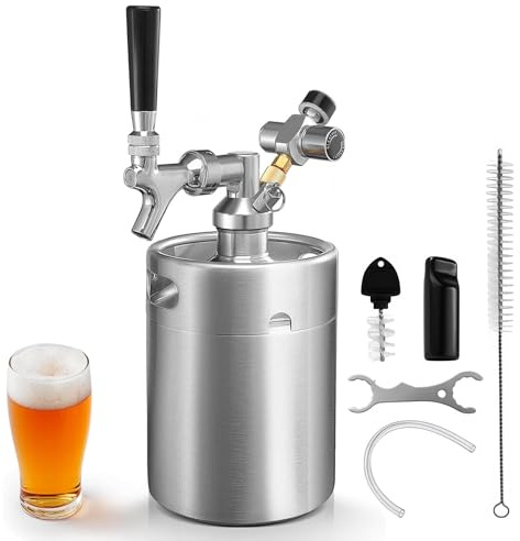WELLBOM 2L Mini Kegerator, 304 Stainless Steel Growler Keg, Mini Keg with Pressure Gauge & Faucet, Portable Draft Beer Growler for Home Brewing, Party, Picnic