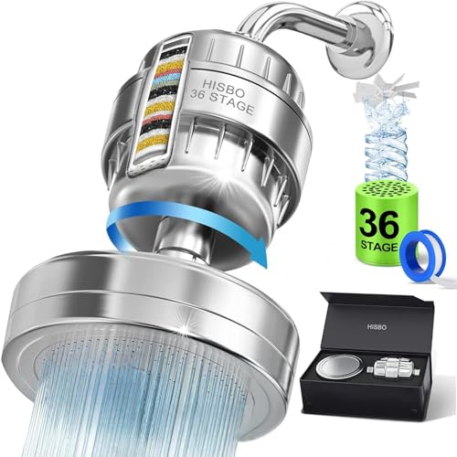 36-Stage Shower Head Filter with Vitamin C E for Hard Water-Upgraded Replaceable Cartridge,High Output Water Filter for Removing Chlorine and Fluoride