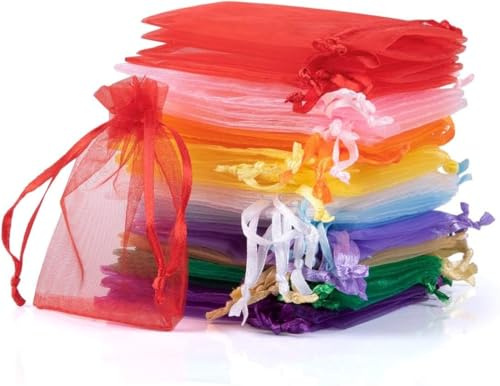 SOMFIUI 50 Stück Organzasäckchen, 7 x 9 cm Bunt Organzabeutel Säckli Beutel Geschenk Hochzeit Säckchen Fest Party Geschenktüten Schmuckbeutel