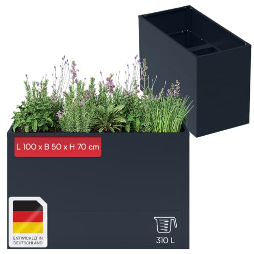 STEELSØN Icarus Hochbeet Metall 100 cm, Anthrazit, offene Bodenstruktur | Pflanzenbeet 100x50x70 cm, Gemüsebeet, Pflanzenkübel für Garten & Balkon, wetterfestes Gartenbeet, Kräuterbeet, Gemüsegarten