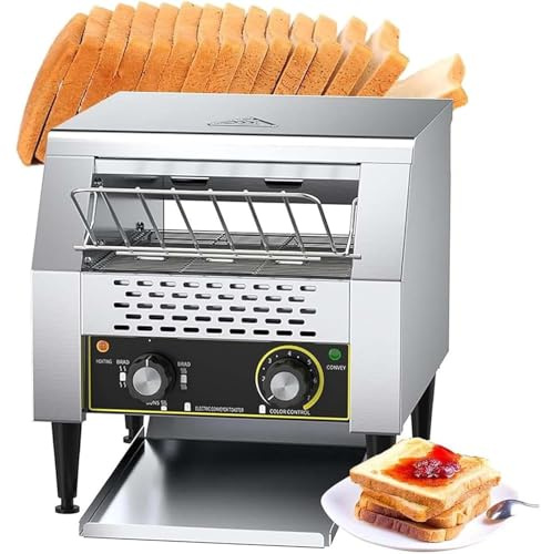 Commercial Conveyor Toaster, Heavy Duty Industrial Conveyor Toaster Oven with Drawer-type Tray & Extendable Legs, Chain Conveyor Design for Bread Bun Bagel (S)