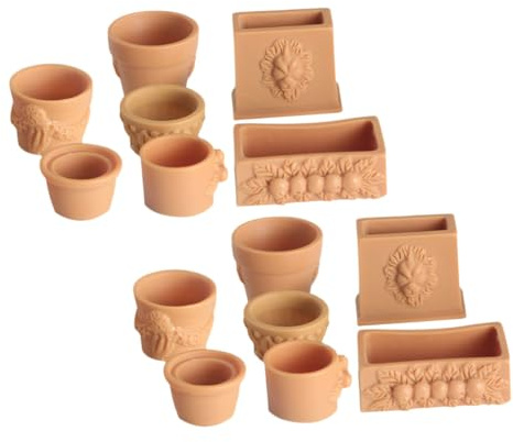 Yardwe 14pcs Mini Resin Flowerpots Dollhouse Accessories Miniature Plant Pots Small House Decoration for DIY Fairy Garden and Tiny Dolls House Scenes