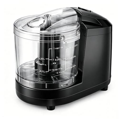 Cozary Elektrisk mathackare 350 ml, grönsakshackare 200 W, matberedare med 2 blad i rostfritt stål, liten elektrisk hackare för kött, lök, vitlök, nötter