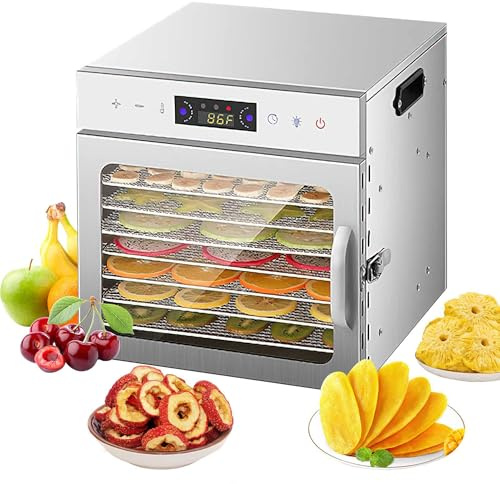 Deshidratador de alimentos, deshidratador profesional 400 W, 6/8 bandejas ajustables en altura, temperatura ajustable 35 – 90 °C, deshidratador para frutas y verduras, para frutas, carnes y aperitivos