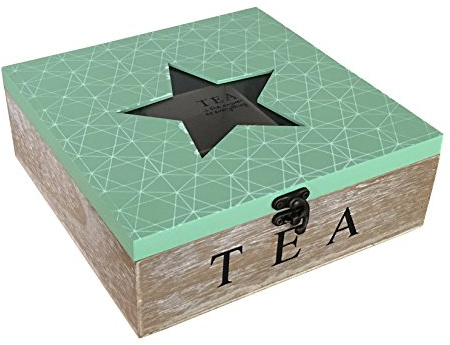 Karla - Geometric Design Wooden Tea Box with 9 Compartments Star Glass Top (Green)
