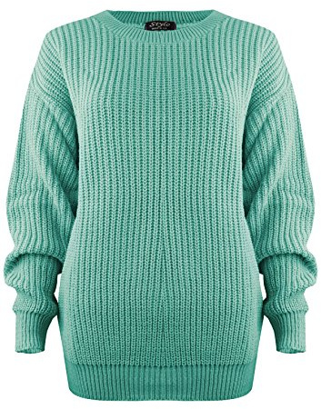 SA Fashions® Oversized New Ladies Womens Chunky Baggy Jumper Knitted Sweater Thick Top S-XL 8-18 (M/L (12-14), Aqua)