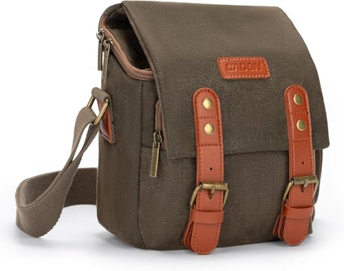 CADeN Camera Hombro Bolsa de Mensajero Mochila Impermeable Bolso de Fotografía de Viaje para 1 Cámara DSLR 1 Lentes para Nikon Canon Sony - Estilo Retro Casual Simple (café)