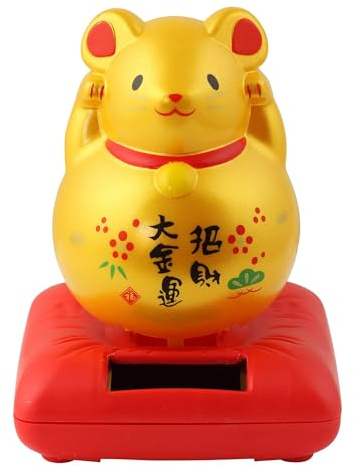 Freak Scene Glückskatze Maus - Maneki-Neko - Winkekatze - Solar - 10,5 cm - Gold