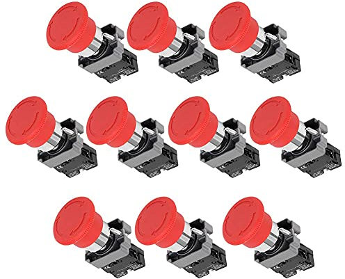 Bouton-poussoir D'arrêt D'urgence, 10 Pièces BEM-XB2-01ZS 240V Interrupteur à Bouton D'arrêt D'urgence avec Contacts en Alliage D'argent Intégrés