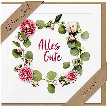 bsb - Alles Gute Karte - Blumenkranz - Nature Card - Nachhaltige Karten mit Umschlag - Karte Liebe & Freundschaft - 15,5 x 15,5 cm