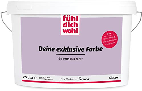 derendo Fühl Dich Wohl Deine Farbe pastell, matte Wandfarbe pastell, hohe Deckkraft, verschiedene Pastelltöne zur Auswahl (2,5L, Flieder)
