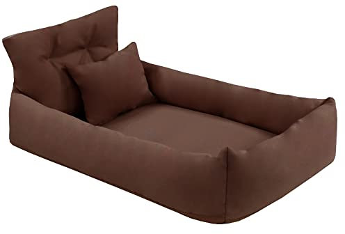 Juelle Orthopädisches Hundebett Kunstleder Hundesofa mit Orthopädischer Matratze für Große Hunde Abnehmbarer Bezug, Maschinenwaschbar, Hugo L-XXL (100x80 cm, Hellbraun)