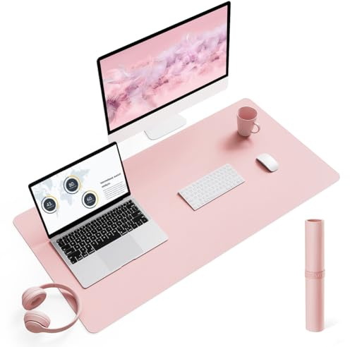 YSAGi Schreibtischunterlage, Premium Leder Mauspad, Rosa, 90x43cm | Rutschfeste Schreibtisch Unterlage, Tischunterlage, Multifunktionales Mousepad Schreibtisch Organizer für Büro & Homeoffice