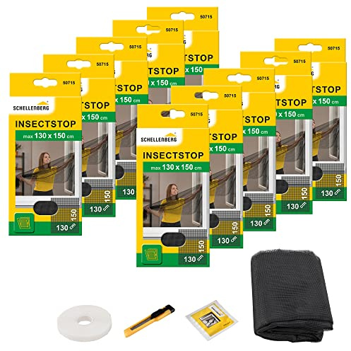Schellenberg 10er Spar-Pack 50715 Fliegengitter für Fenster Insektenschutz und Mückenschutz inkl. Klebestreifen, ohne Bohren, 130 x 150 cm, anthrazit