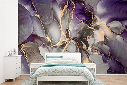 Selbstklebend Tapete Wandpapier Wandaufkleber Fototapete Tapeten Wanddeko 330x220 cm Gold - Lila - Marmor