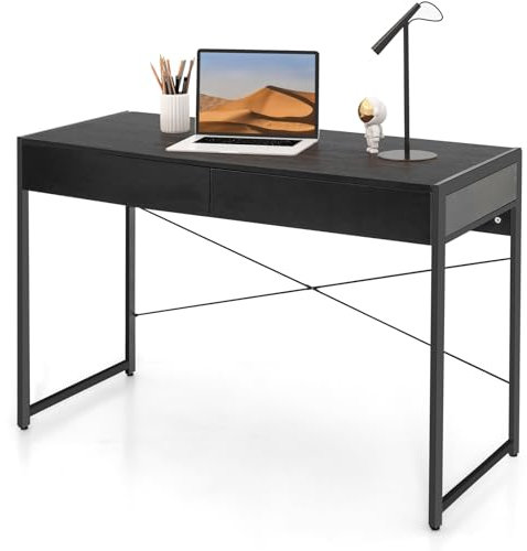 GIANTEX Vintage-Schreibtisch mit 2 Schubladen, Schreibtisch für Computer, Arbeitstisch, Schreibtisch, Büro, 112 x 48 x 76 cm, 2 Farben (schwarz)