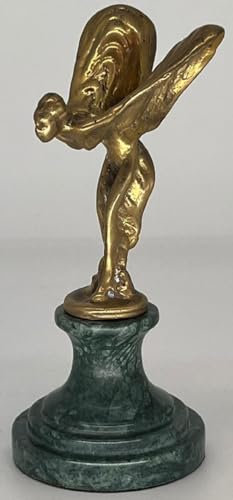 Casa Padrino Luxus Briefbeschwerer Skulptur Frau mit Flügeln Gold/Grün 7 x 8 x H. 16 cm - Elegante Bronze Figur mit Marmorsockel - Schreibtisch Deko - Luxus Deko - Deko Accessoires