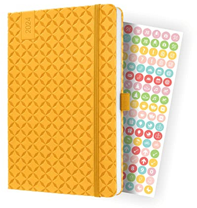SIGEL J4117 Wochenkalender Jolie 2024, ca. A5, gelb, Hardcover, Gummiband, Stiftschlaufe, Einstecktasche, 174 Seiten, aus nachhaltigem Papier, Terminplaner