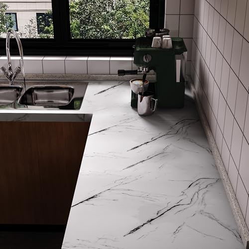 JSEVEM 40CMx9M Weiß Schwarz Marmor Tapete Selbstklebend Glänzend | Steinoptik Wasserfest Möbelfolie Marmortapete Klebefolie Selbstklebende Klebetapete Marmoroptik Möbelaufkleber Wandtapete
