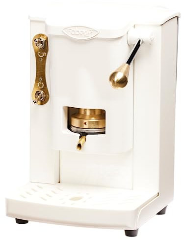 FABER COFFEE MACHINES | Modello Piccola Slot Brass Edition | Macchina caffe a cialde ese 44mm | Pressacialda in ottone regolabile (TOTAL WHITE)