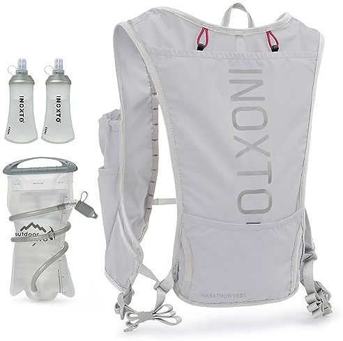 INOXTO Running Hydration Vest Backpack,Lightweight Insulated Pack with 1.5L Water Bladder Bag Daypack for Hiking Trail Running Cycling Race Marathon for Women Men (588 Light Gray)