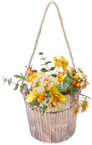 BORDSTRACT Pot de Fleurs en Bois Rustique, avec Corde et Trou de Drainage, Pot de Fleurs Suspendu, Bac pour Plantes, pour Le Jardin, L'arrière-Cour, Le Patio