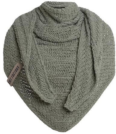 KNIT FACTORY - Dreiecksschal Sally - Damen Strickschal mit Wolle - Grob gestrickten Schal - Hochwertige Qualität - XXL Schal - 220x85 cm - Urban Green