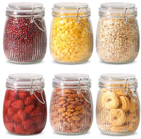 ComSaf 750 ml Einmachgläser mit Bügelverschluss, 6 Stück Klein Gestreift Drahtbügelgläser, Vorratsgläser mit Bügelverschluss für Konserven, Mehl, Nudeln, Kaffeebohnen, Müsli, Kekse Bügelgläser