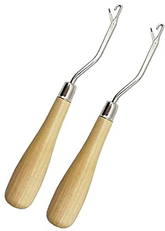 Häkelnadel, 2 Stück Holzgriff Häkeln Knüpfhaken Gebogene Häkelnadeln Knüpfnadel Haar Stricken Häkeln Ergonomischer Griff Häkelnadel-Set für Anfänger
