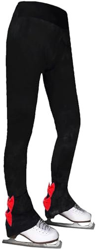 LIUHUO Schlittschuhlaufen Hosen Mädchen Fleece Damen Eiskunstlauf Hosen Schleifen Atmungsaktive Skaten Leggings für Skater, rot red, 140 cm