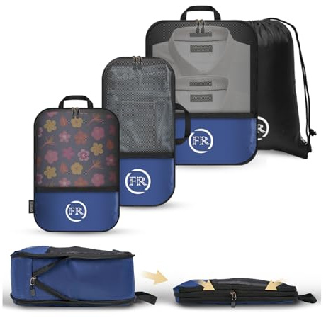 FiRiO® Compression Packing Cubes Set für mehr Platz in Rucksack & Koffer I Packwürfel mit Kompression als perfekter Backpack Organizer I Packtaschen Set inkl. Kompressionstasche mit Nassfach (4 Stk)