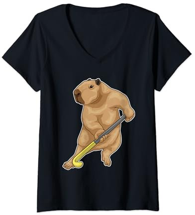 Damen Wasserschwein Feldhockey Feldhockeyschläger Sport T-Shirt mit V-Ausschnitt