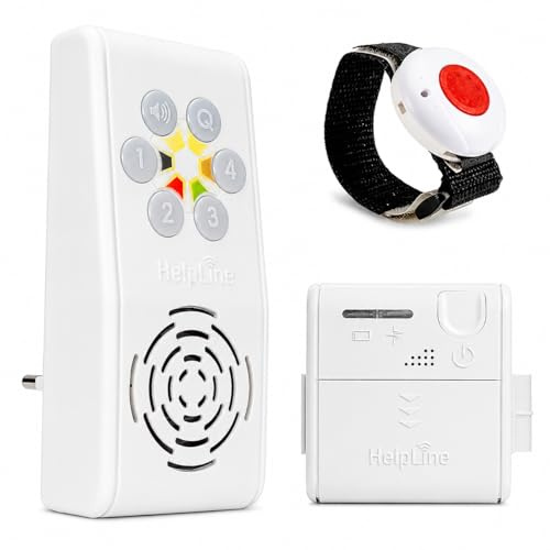 HelpLine | Seniorennotruf ohne Abo - Ohne WLAN, Ohne SIM, Ohne Dauerstrahlung | Komplettset 2 Empfänger + Armband | Europäische Herstellung