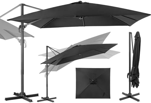 GOPLUS Parasol de Jardin Exterieur, Parasol Déporté 3x3M, avec Toile Inclinable à Double Couche, Manivelle, 8 Baleines, Rotation à 360°, Anti-UV, pour Balcon Terrasse Patio, Noir