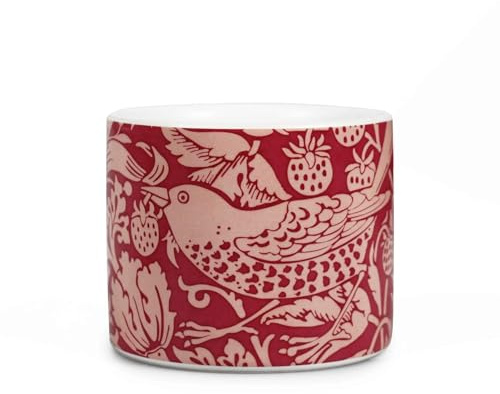 Half Moon Bay | William Morris | Strawberry Thief Ceramic Planter Pot | Raspberry Red Indoor Flowerpot 4.25x3.94 Inch | Arts and Crafts Collection | Elegant Father's Day, Birthday or Teacher Gift