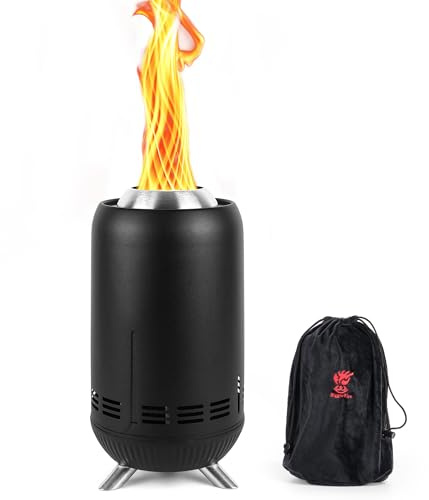 XL Tischfeuerstelle | Outdoor Schwarz Mini-Feuerstelle für Stadt & Vorstadt | Edelstahl Sekundärverbrennung Camping Ofen Raucharm mit Pellets befeuert mit Reisetasche,30.6x16.3cm