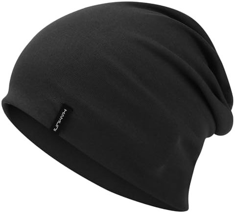 HAMUNI Slouchy Beanie Mütze Damen, Bequeme Baumwolle Mütze Herren, Doppellagige Weiche Winddichte Dünne Mütze, Klassische Modische Beanie Mütze Perfekt für den Alltag und Übergangszeiten (Schwarz)