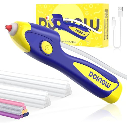 Heißklebepistole Akku Kabellos, 6s schnelles Vorheizen, Automatisches Auskleben ohne Tropfen, Heißklebestift mit 30Pcs 185mm farbige Klebesticks, Per USB-C aufladbare Mini heissklebestift zum Basteln