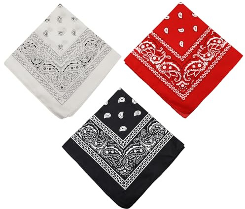 3 Stück Bandana Kopftuch Damen und Herren Kopftücher Paisley Muster Bandanas Multifunktionale Square Halstuch für Erwachsene Kinder Cowboy Halstücher Headwear Haar Schal Ansatz Handgelenk Kopf Biker