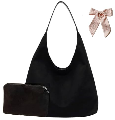 SCOFY FASHION Borsa a mano in finta pelle scamosciata con sacchetto, borsa a tracolla da donna, stile retrò, per viaggi, scuola, università, lavoro