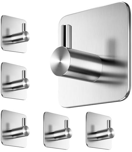 Menz Handtuchhalter ohne Bohren, 6 St. im Set - Edelstahl Badezimmer Handtuchhalter, extra Starke Klebehaken, Haken für Bad, Küche, wasserfeste Haken selbstklebend, vielseitige Handtuchhaken