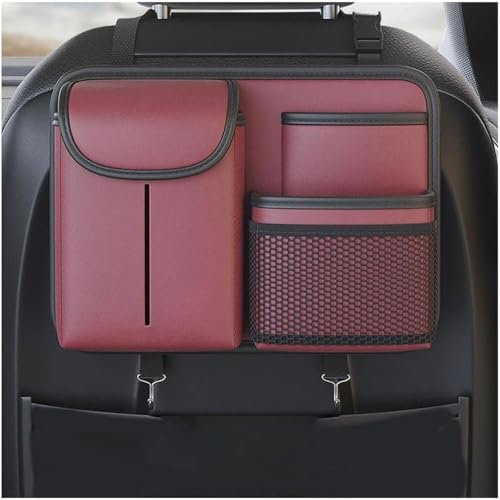 SNAHLPER Organiseur de Dossier Siège de Voiture pour Fiat 500/500C/500E/Abarth 500 2007-2022, Organiseur de Sièges Arrière Sac de Rangement Étanche en Cuir Accessoires,C/Red