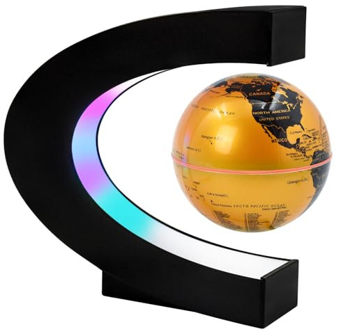 Surplex Luminous Floating World Globe with 7 Color LED Lights, C-Shaped Automatic Rotating Globe, Magnetic Field Levitation World Map, Educational Home Office Desk Decoration Creative Cool Gadget Gift