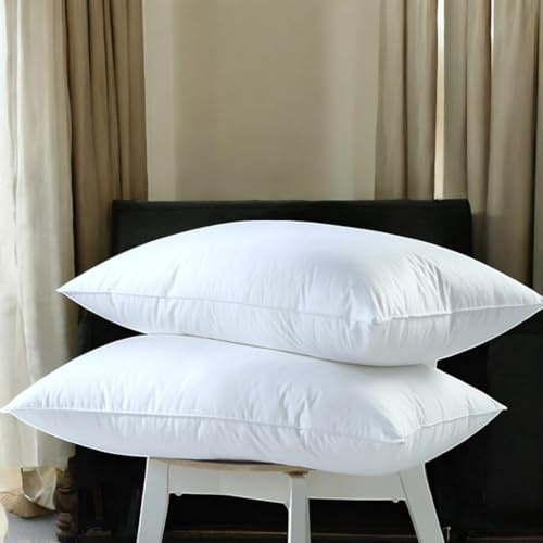 Pro Home Almohadas de plumas y plumón de pato de 1200 g/m², lujosa y cómoda, con funda de algodón, hipoalergénica, calidad de hotel, tamaño estándar del Reino Unido, 48 x 74 cm (funda de algodón, 2)