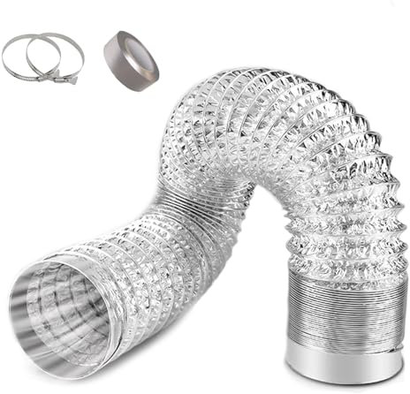 Aluminum Foil Dryer Vent Hose 16.4ft Retractable Duct Fan Pipe with Clamps Tapes Flexible Exhaust Tube for Suburban Rv Furnace 6in Diameter